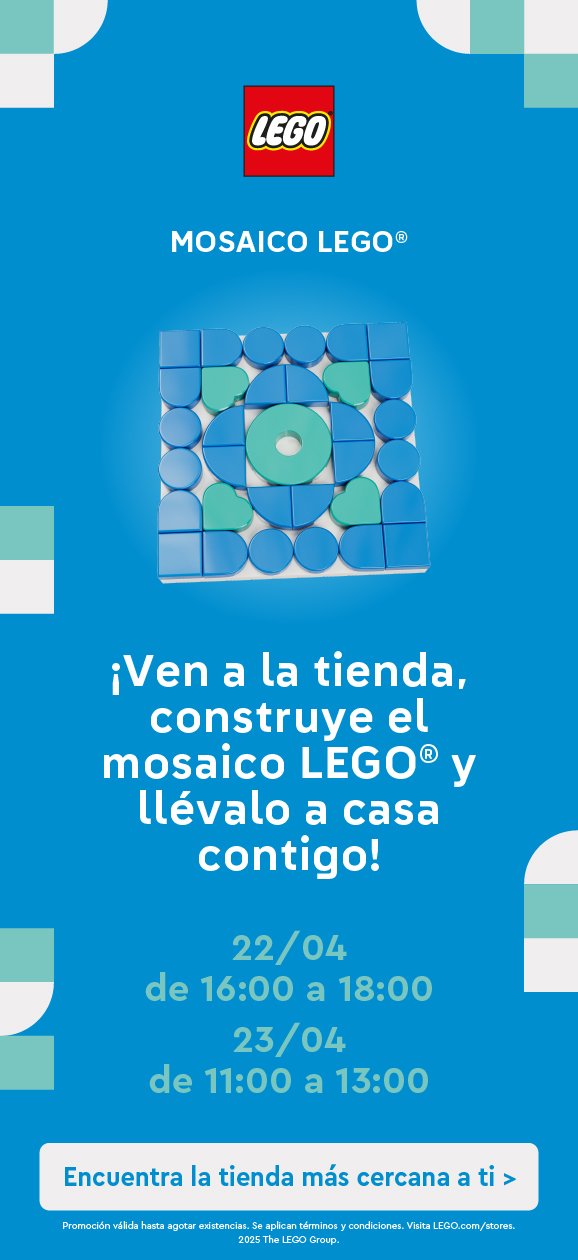 Cartel del taller LEGO® Mosaico, con horarios del evento