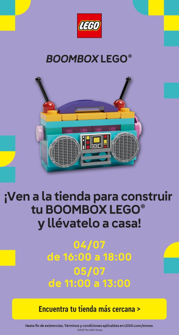 Cartel del taller LEGO® Boombox LEGO®, con horarios del evento