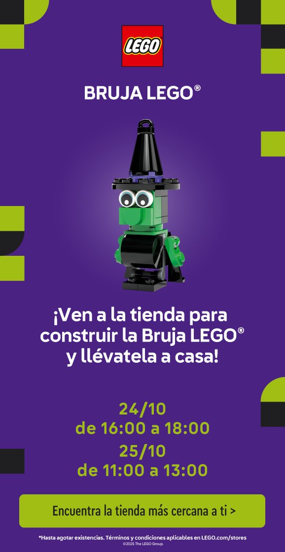 Cartel del taller LEGO® Bruja LEGO®, con horarios del evento