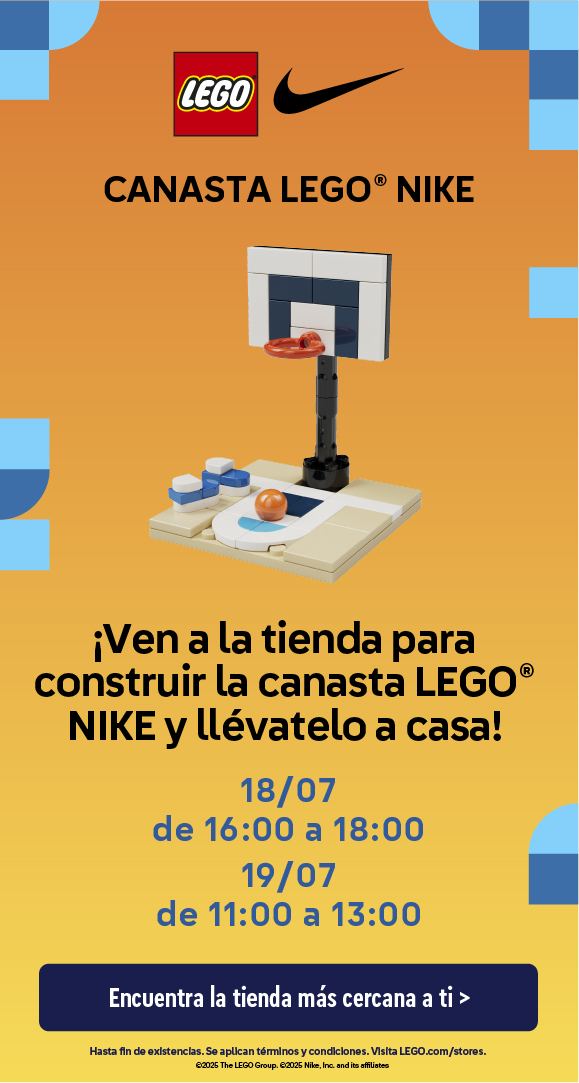 Cartel del taller LEGO® Canasta LEGO® Nike, con horarios del evento