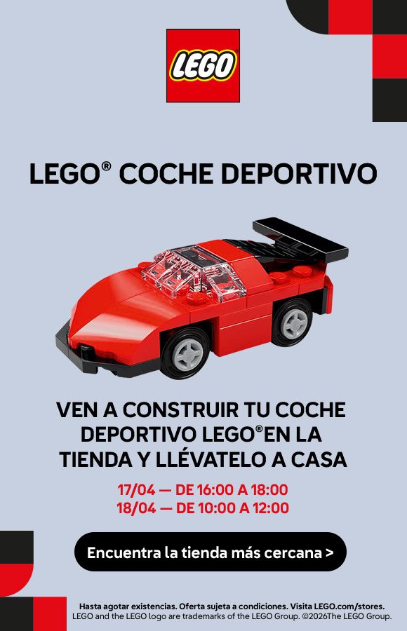 Cartel del taller LEGO® Coche Deportivo, con horarios del evento