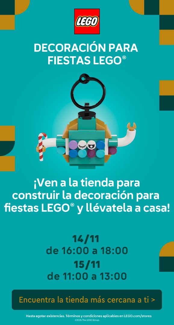 Cartel del taller LEGO® Decoración para fiestas LEGO®, con horarios del evento