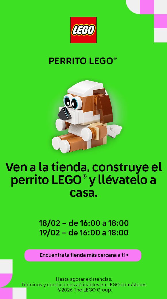 Cartel del taller LEGO® Perrito LEGO®, con horarios del evento
