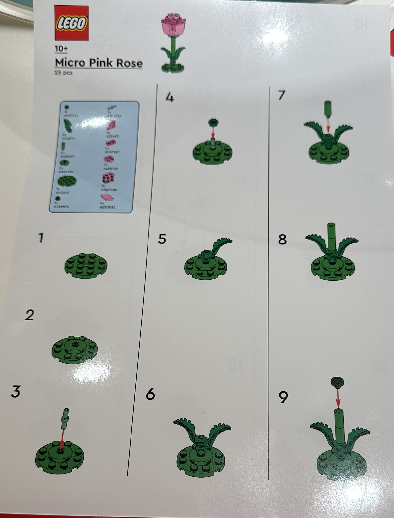 Página 1 de las instrucciones de Micro Pink Rose