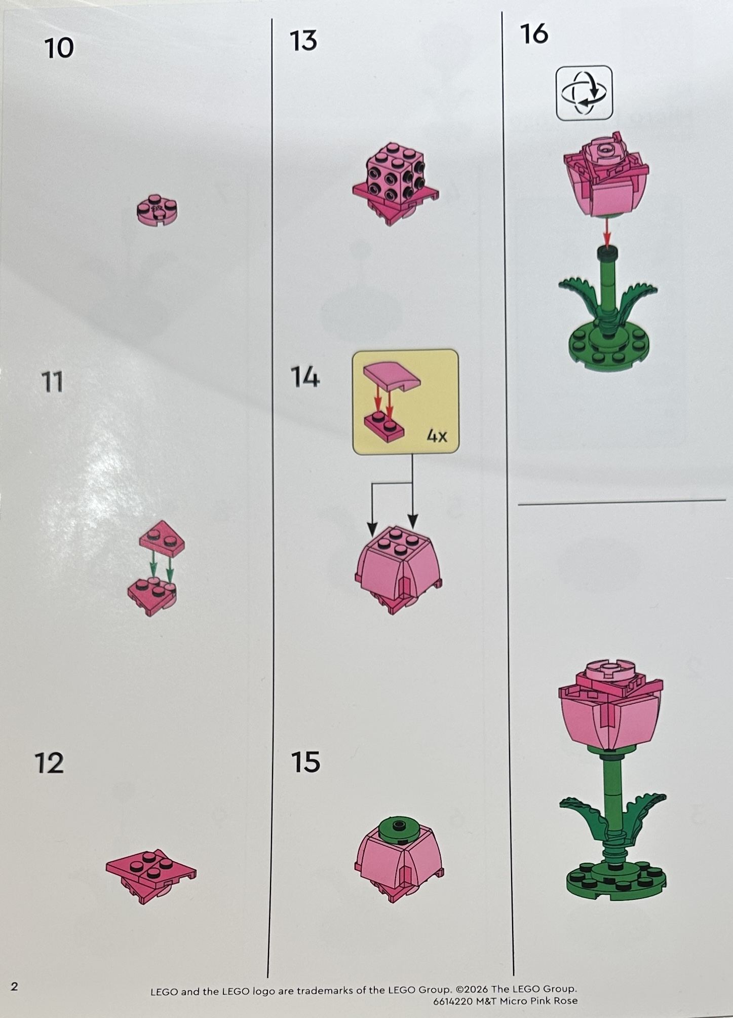 Página 2 de las instrucciones de Micro Pink Rose